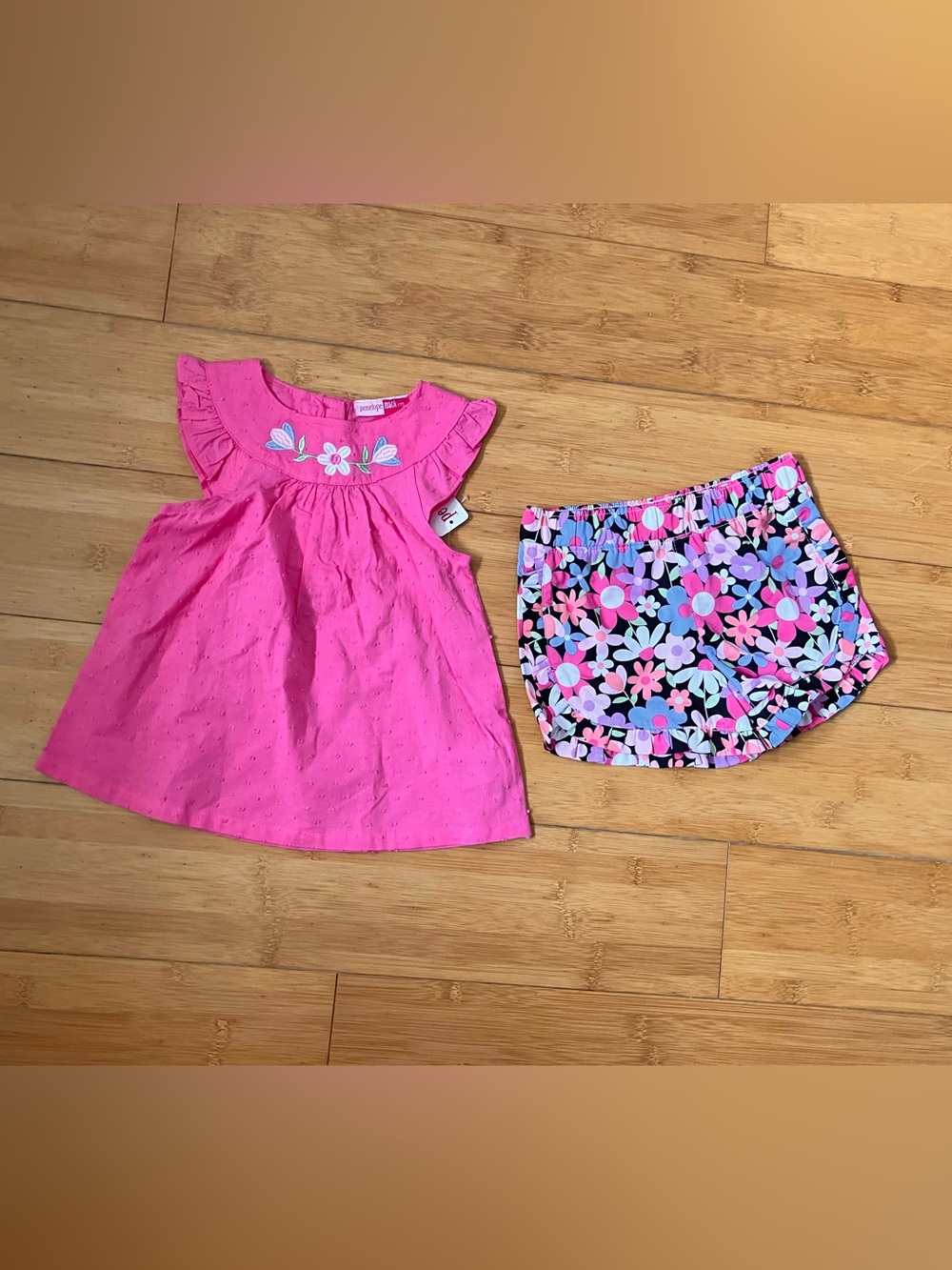 NWT Girls Size 3T Outfit - Pink Swing Top & Flower Print Shorts Set